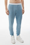 Alexander Wang washed blue 华夫纹针织棉弹力慢跑长裤