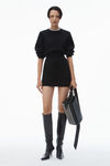 Alexander Wang black 水晶烫钻饰边羊毛混纺长袖连衣裙