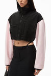 alexander wang cropped zip-up jacket in teddy fleece light pink