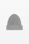 Alexander Wang heather grey ribbed beanie with logo flag tag