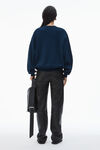 Alexander Wang navy 徽标压纹罗纹针织毛衣