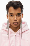 alexander wang cropped zip up hoodie in velour light pink