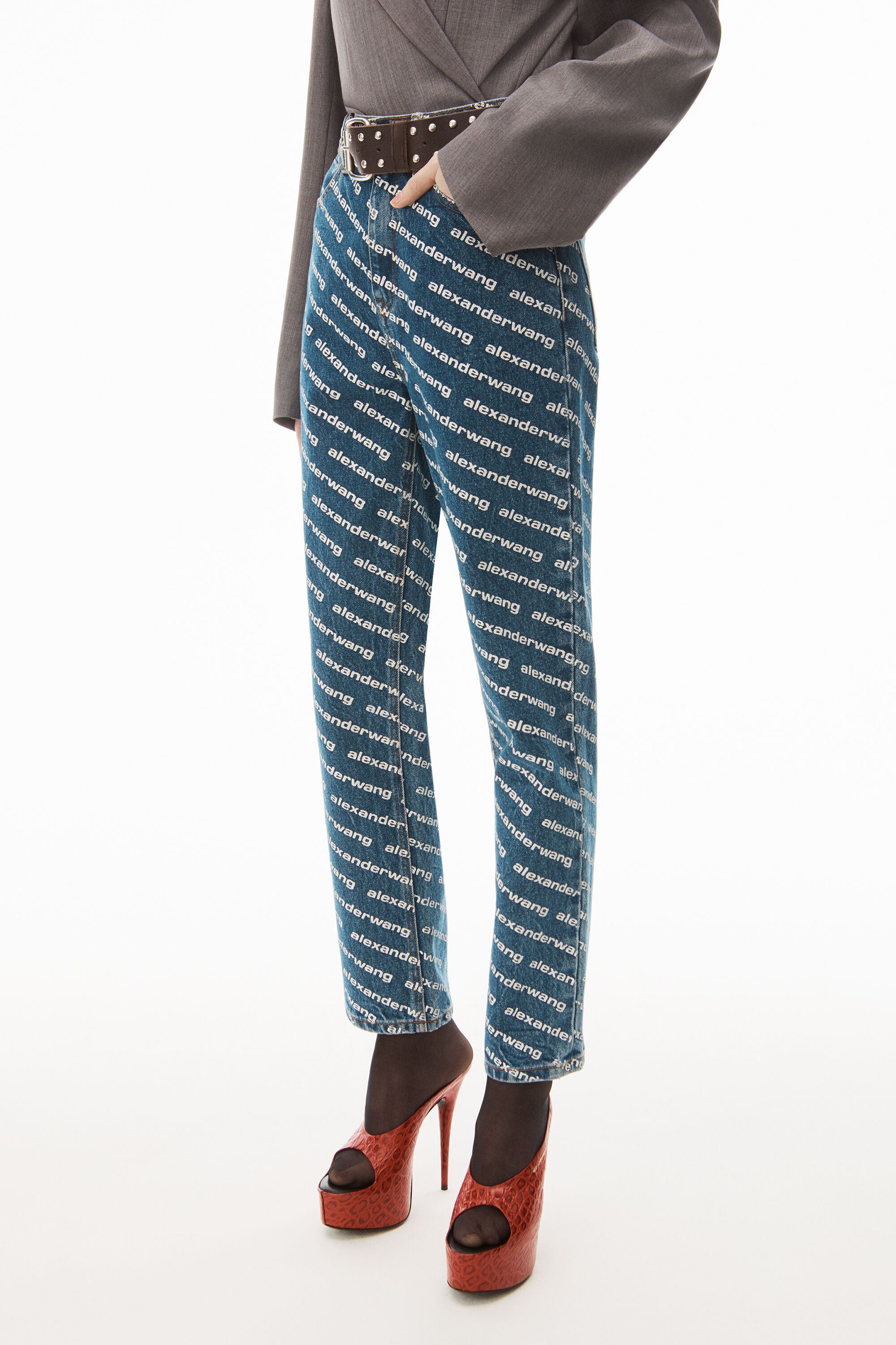 alexanderwang HIGH RISE LOGO JEAN DEEP BLUE/WHITE - alexanderwang® CN