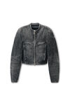 Alexander Wang black crackle grey clear crystal hotfix moto jacket in crackle grey wash denim
