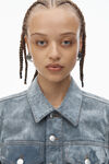 Alexander Wang washed smoke white 植绒牛仔布修身机车夹克