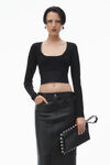 Alexander Wang black long-sleeve cropped top with logo elastic
