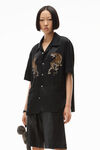 alexander wang tiger embroidery shirt in silk charmeuse black