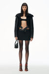 belted knit coat with moto sleeve and embossed logo