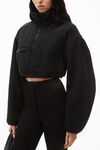 alexander wang cropped zip-up jacket in teddy fleece  black