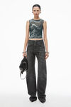 Alexander Wang black crackle grey 棉质牛仔布透明水晶烫钻机车裤