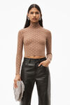 alexander wang 水晶尼龙烫钻徽标高领上衣 dark rose beige