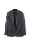 Alexander Wang charcoal 透明珠烫钻装饰羊毛斜纹布加大款宽松西装外套