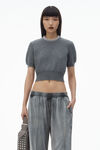 Alexander Wang charcoal short sleeve tee in wool blend with crystal hotfix trim