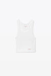 alexander wang cropped racerback tank in ribbed jersey white