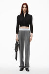 Alexander Wang light heather grey 徽标装饰弹力高腰褶裥长裤