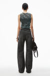 Alexander Wang black crackle grey 棉质牛仔布透明水晶烫钻机车裤