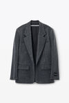 Alexander Wang charcoal 透明珠烫钻装饰羊毛斜纹布加大款宽松西装外套