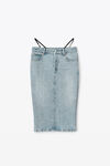 alexander wang  水钻丁字裤牛仔布中长半身裙  vintage faded indigo
