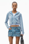Alexander Wang washed light blue 拷花丝绒紧身拉链连帽衫