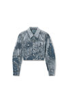 Alexander Wang washed smoke white 植绒牛仔布修身机车夹克