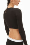 Alexander Wang black cropped long-sleeve tee in ribbed cotton jersey