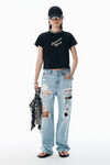 Alexander Wang black black crystal hotfix & cotton logo tee