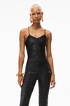 alexander wang ruched crop cami in spandex jersey black