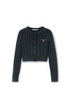 Alexander Wang washed black 有机棉扭绳花纹针织短款开衫