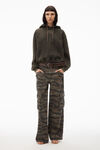 alexander wang puff logo hoodie in glitter terry army green