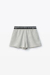 alexander wang logo elastic short in stretch corduroy heather grey