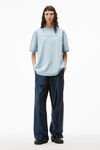 alexander wang puff logo short sleeve tee in compact jersey light blue heather