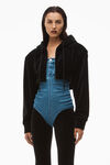 alexander wang cropped zip up hoodie in velour black