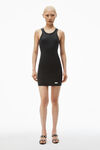 Alexander Wang washed black racer tank loungewear dress in ribbed cotton