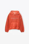 alexander wang glitter logo hoodie in classic terry fiery red combo