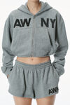 Alexander Wang dark heather grey 解构式徽标围裹式连帽衫