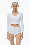 Alexander Wang white crystal hotfix long-sleeve cardigan in waffle knit