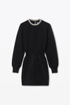 Alexander Wang black 水晶烫钻饰边羊毛混纺长袖连衣裙