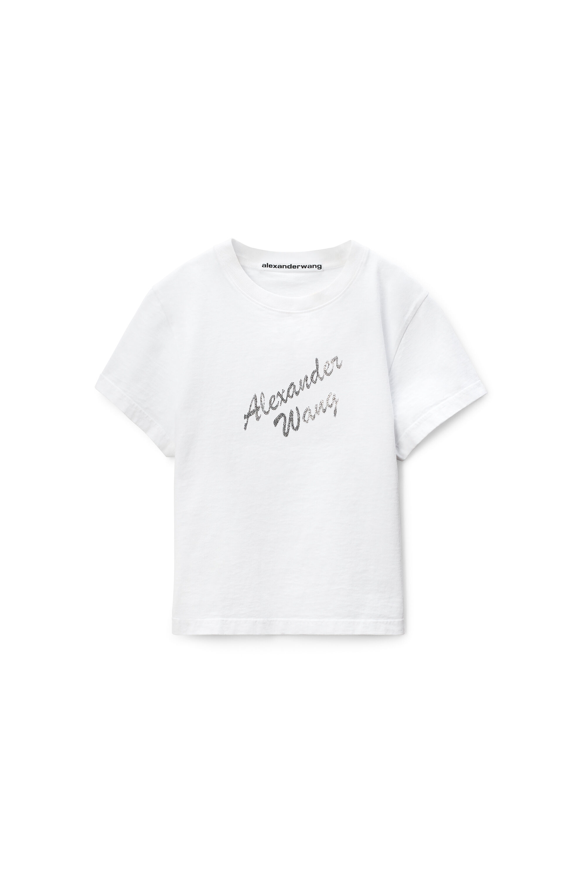 White Crystal Hotfix & Cotton Logo Tee in WHITE | alexanderwang®