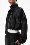 alexander wang cropped track jacket in satin jersey black