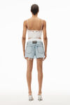 alexander wang logo elastic brief layer shorts in denim  pebble bleach