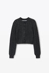 Alexander Wang charcoal 透明珠烫钻装饰强缩羊毛扭绳花纹针织开衫