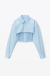 alexander wang layered smocked cami in compact cotton chambray blue