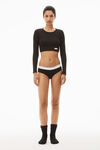 Alexander Wang black cropped long-sleeve tee in ribbed cotton jersey