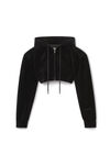 alexander wang cropped zip up hoodie in velour black