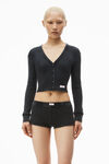 Alexander Wang washed black cardigan in waffle-knit cotton stretch
