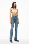alexander wang fly high-rise stacked jean in denim  vintage medium indigo