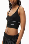 alexander wang logo elastic bra in ribbed jersey    black