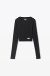 Alexander Wang black 水晶烫钻短款长袖 t 恤