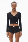 Alexander Wang black crystal hotfix long-sleeve cardigan in waffle knit