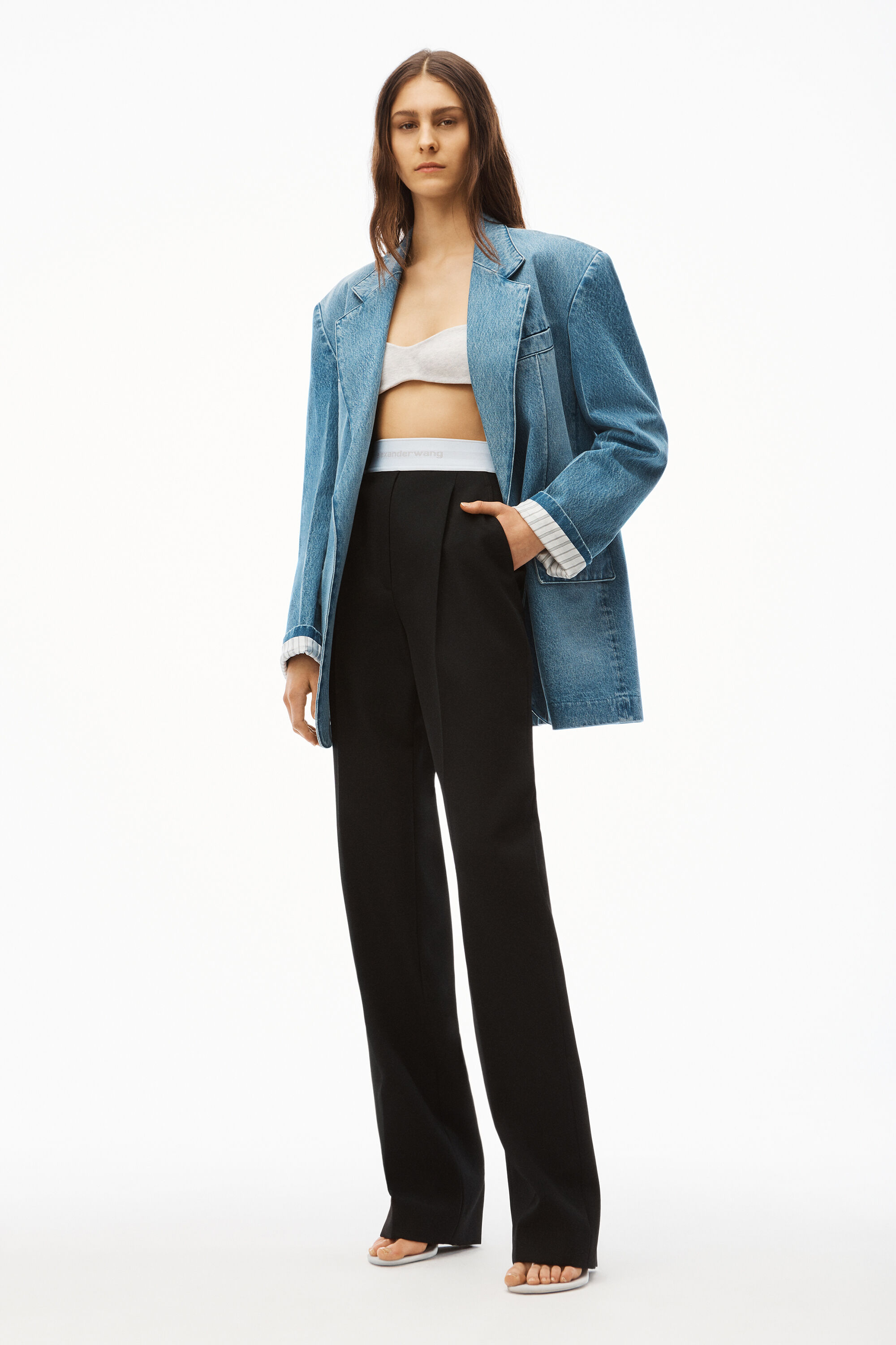 HIGH-WAISTED PLEATED TROUSER IN TWILL in BLACK | alexanderwang®